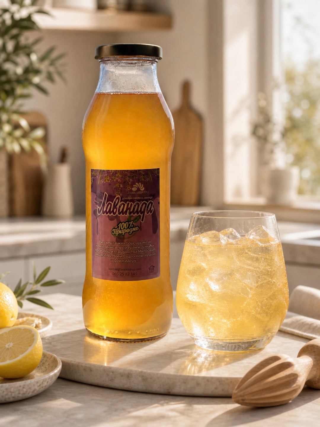 Lavandin sirup, 700 ml, u kuhinji uz ceđeni limun